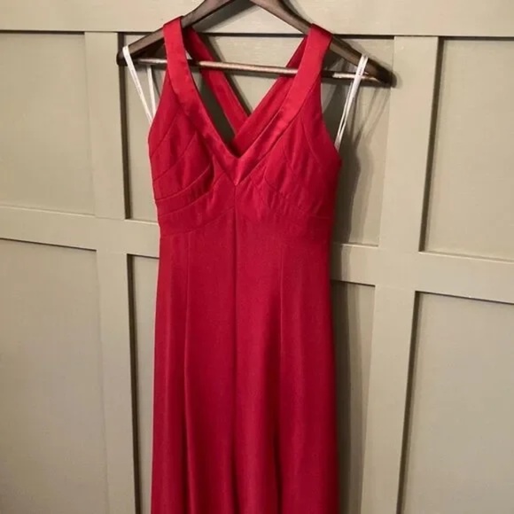 Dessy Collection Claret Cross Back Bridesmaid Cocktail Formal Dress Midi Size 4 - Picture 7 of 9